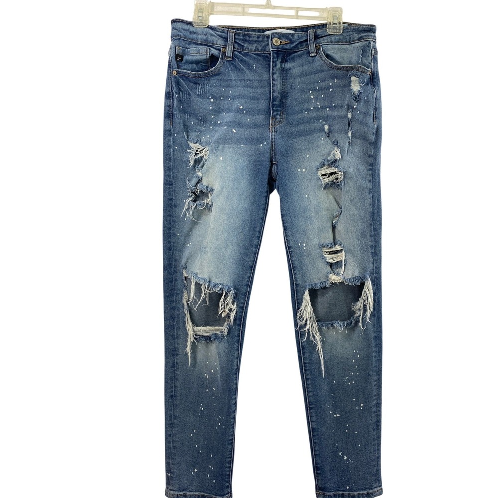 Kancan Jeans Womens Jr 11 Mid Rise Skinny Paint Splatter Destroyed Denim Grunge